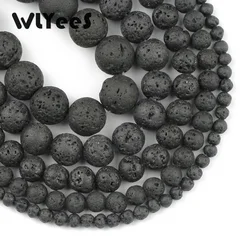 WLYeeS Wholesale black lava natural stone beads round loose bead 4 6 8 10 12mm ball for jewelry bracelet necklace making DIY 15'