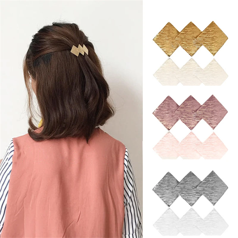 2022 New Fashion Metal Hair Clips Women Geometric Hairpin Simple Rose Gold Silver Plated Diamond Shape Hair Accessories Barrette