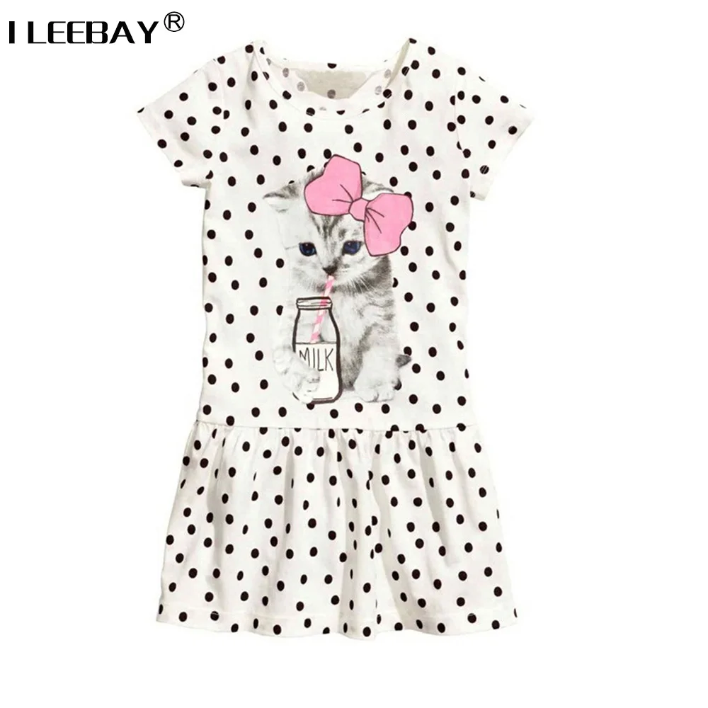 

Baby Girl Clothes Girls Cute Dress Cat Drinking Milk Printed Children Casual Short Sleeve Clothing Kids Costumes Vetidoes 2-6Y