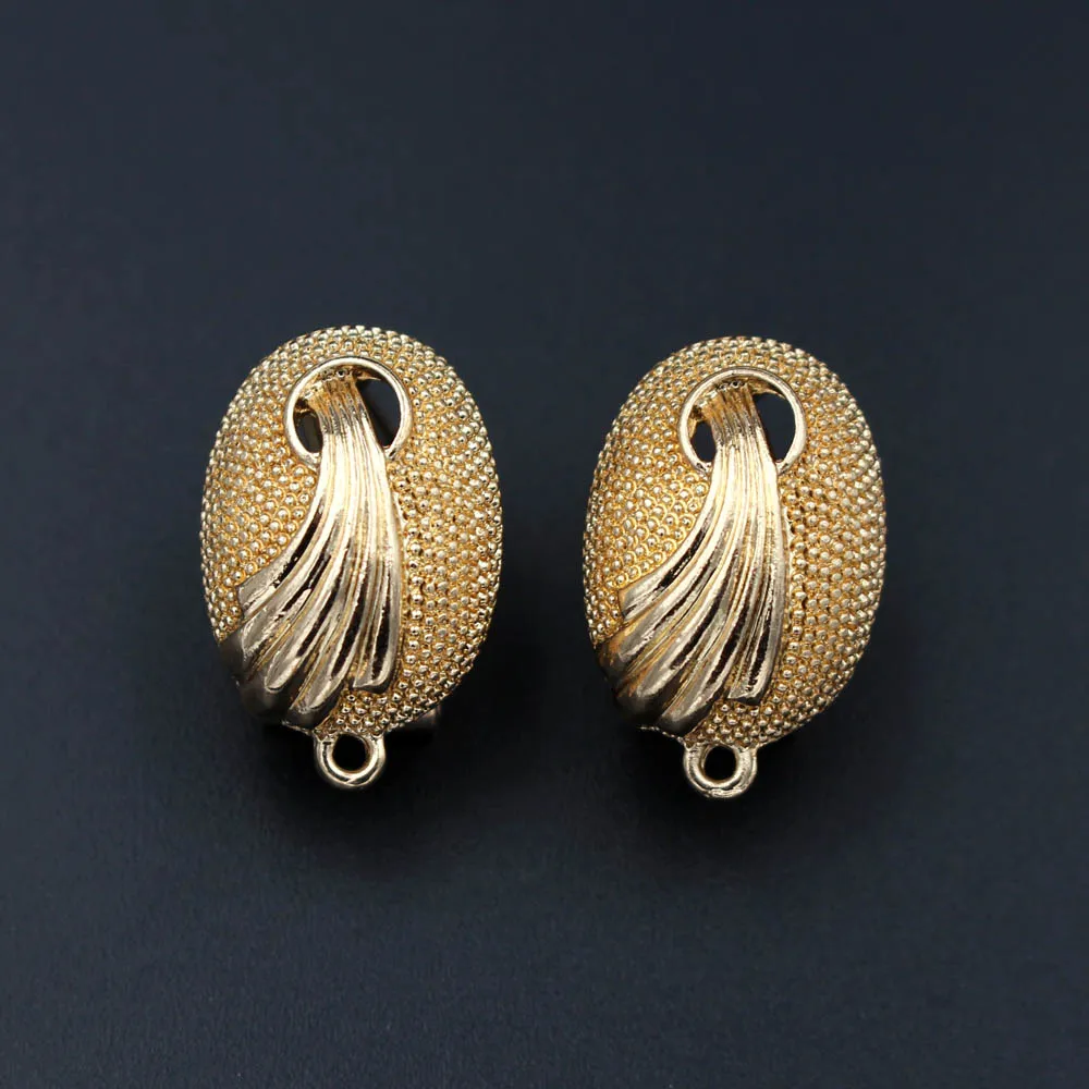 

Stud Clip Earrings Post Oval Base with Loop Hanger DIY Findings Accessories Indonesian African Wedding Dubai Gold-color Jewelry