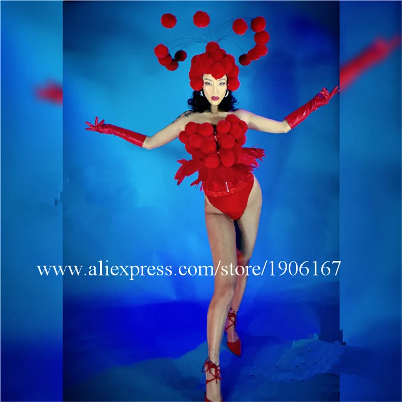 

Christmas DJ Singer Dancer Performance Show Wears Dress Party Nightclub Outfits Head Piece Jumpsuit Sexy Ballroom Costumes