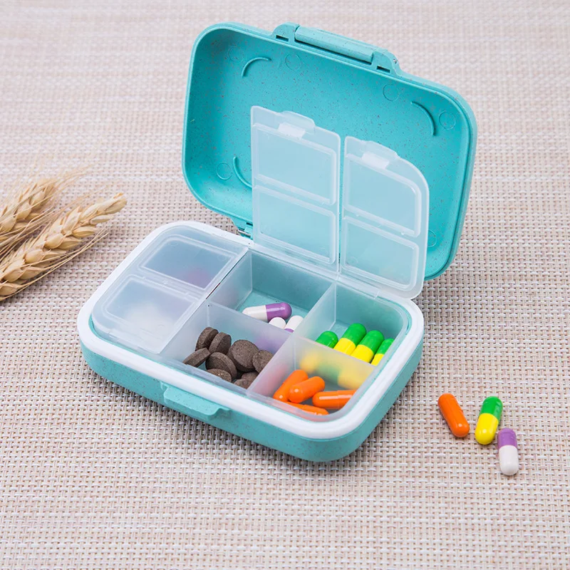 6 Grids Organizer Container for Tablets Travel Pill Box with Seal Ring Small Box for Tablets Wheat Straw Container for Medicine