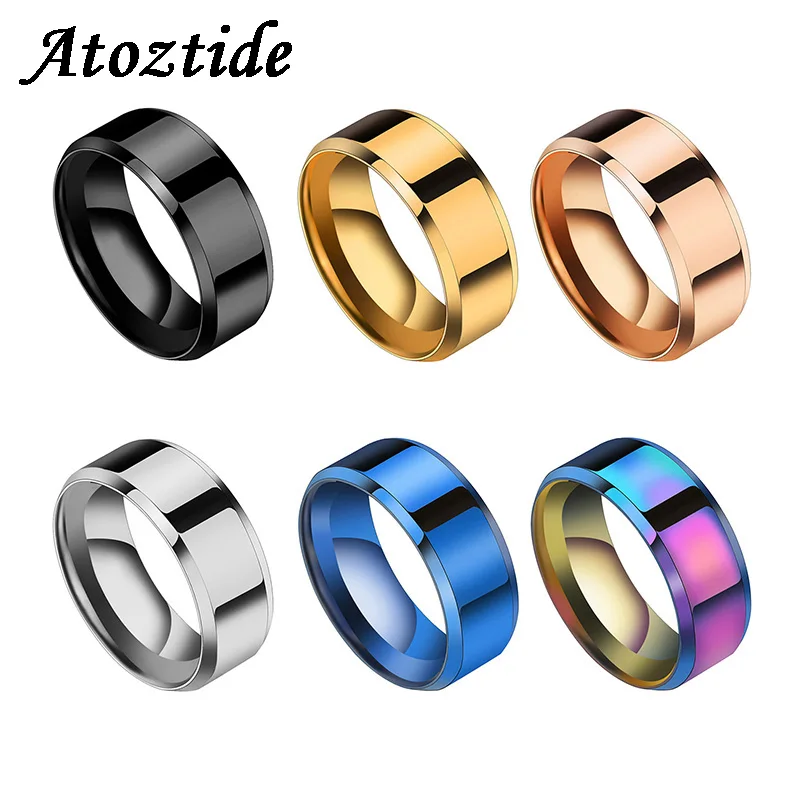 Atoztide Fashion 8mm Black Color Stainless Rings For Women Men Party Round Wedding Band Lovers/Couple Rings Jewelry Gift