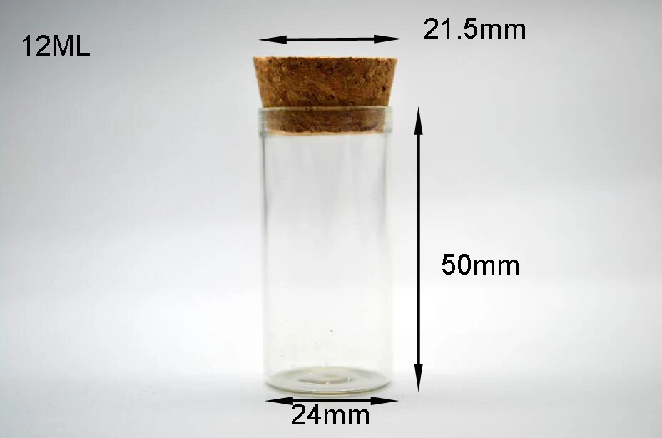 12ml 24*50mm Empty Glass Tube Bottles jars With wooden Cork Stopper Transparent Mini Vials pendant cases Jars Displays