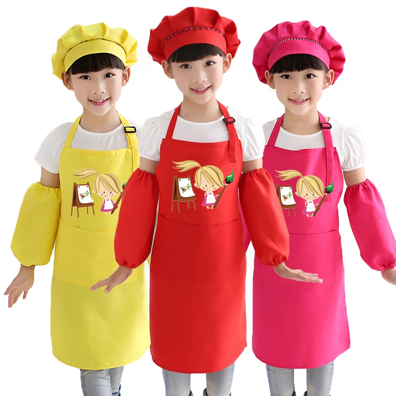 Polyester Children\'s Apron With Two Pockets Painting clothes kids anti-fouling kindergarten art painting apron print logo