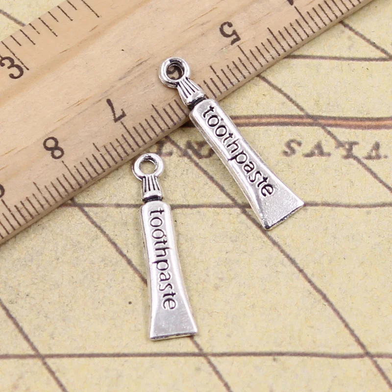 25pcs Charms Tooth Toothpaste 28x6mm Tibetan Bronze Silver Color Pendants Antique Jewelry Making DIY Handmade Craft For Necklace