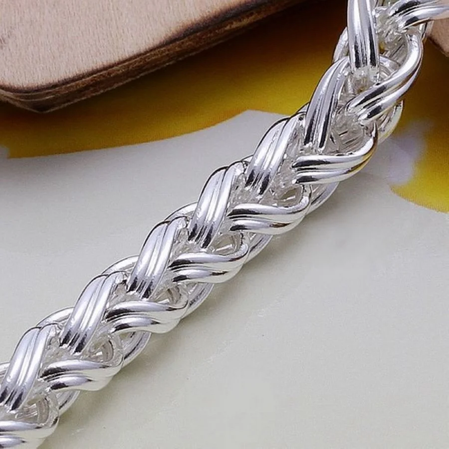 Wholesale Silver color Bracelets Jewelry chain women lady men 6mm 4MM high quality valentine gift beautiful factory price H070 - Image 4