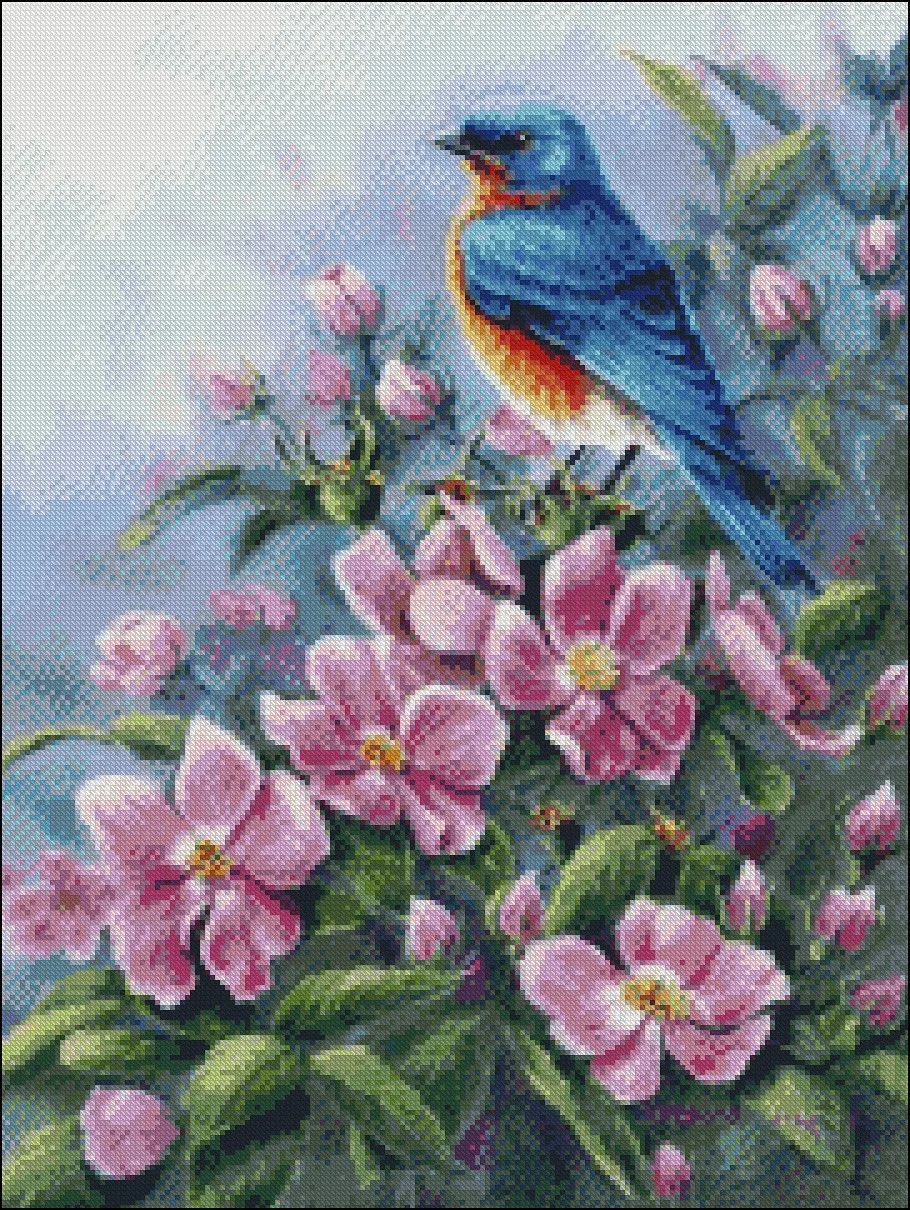 Embroidery Counted Cross Stitch Kits Needlework - Crafts 14 ct DMC Color DIY Arts Handmade Decor - Blue Bird and Wild Roses