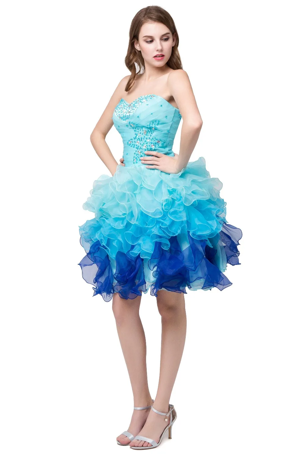 ANGELSBRIDEP-Vestido De fiesta para graduación, Vestido azul con forma De corazón, dulce, 16, para ocasiones especiales