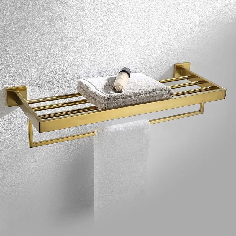 Gold Brushed Bathroom Accessories Hardware Towel Bar Rail Toilet Paper Holder Towel Rack Hook Soap Dish Toilet Brush