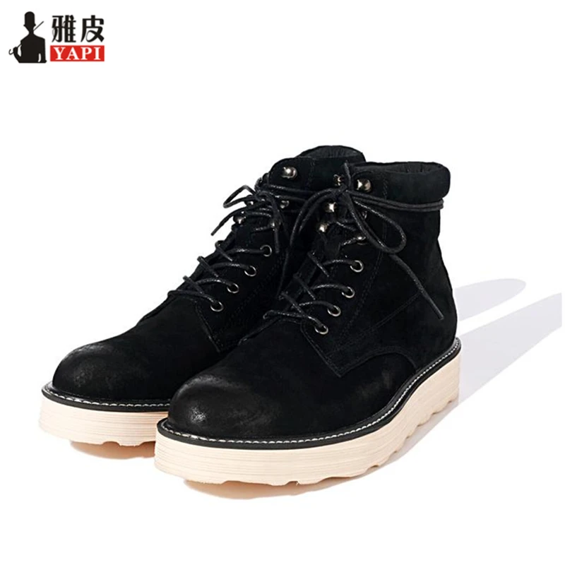 

Retro Hight Quality Genuine Leather Mens Winter Lace Up Warm Snow Boots Boys High-Top Shoes