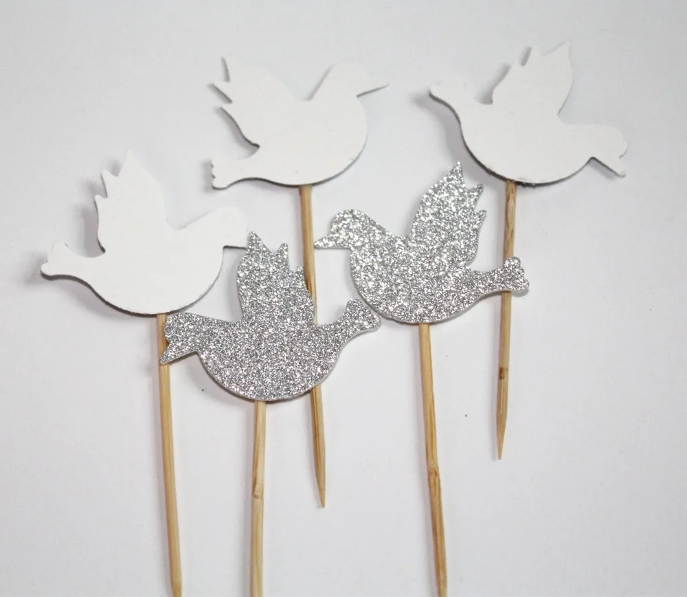 12 dove cupcake toppers glitter doves Baptism First Communion, Baby Dedication Custom Colors Religious Birds