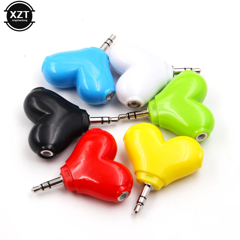 3.5mm Stereo Audio Headset Heart Y Shape Headphones Double Jack Splitter Connector Mini Adapter Cute Earphone Accessories