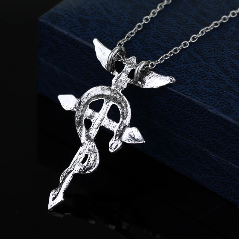 New Statement Anime Cosplay Jewelry Fullmetal Alchemist Edward Magic Symbol Snake Cross Pendant Vintage Necklace