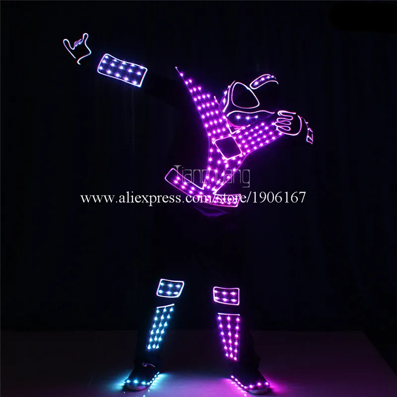 Juego de luces led de fibra óptica para hombre, traje de trajes de robots programable para equipo de baile tron a todo color, ropa para dj luminosa para escenario, discoteca