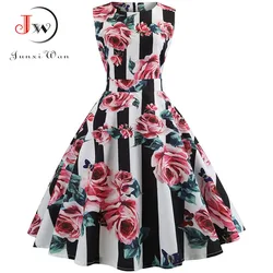 New Autumn Vintage Dresses Women Slim Sleeveless A Line Office Work  Laides Elegant Party  Casual Floral Print Tunic