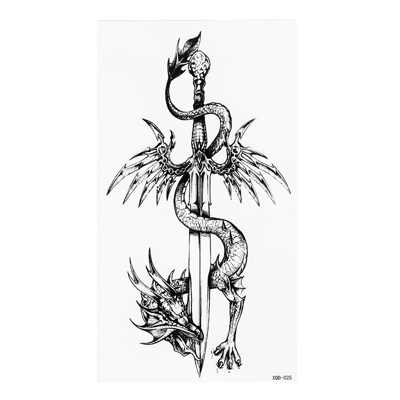 

Dragon and Sword Large Flower Henna Temporary Tattoo Black Mehndi Style Waterproof Tattoo Sticker