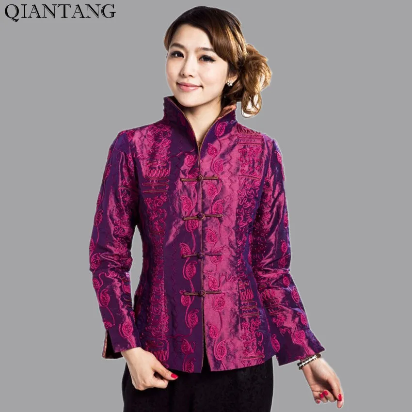 Fashion Purple Spring Chinese Women's Silk Satin Embroidery Jacket Coat Flowers Mujeres Chaqueta Size S M L XL XXL XXXL Mny20-C