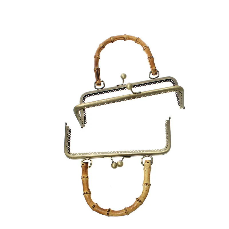 15Pcs Bronze Tone 20cm Long Rectangle Purse Clutch Frame Kiss Clasps Lock Bag Handbag Bamboo Wood Handle DIY Luggage Hardware