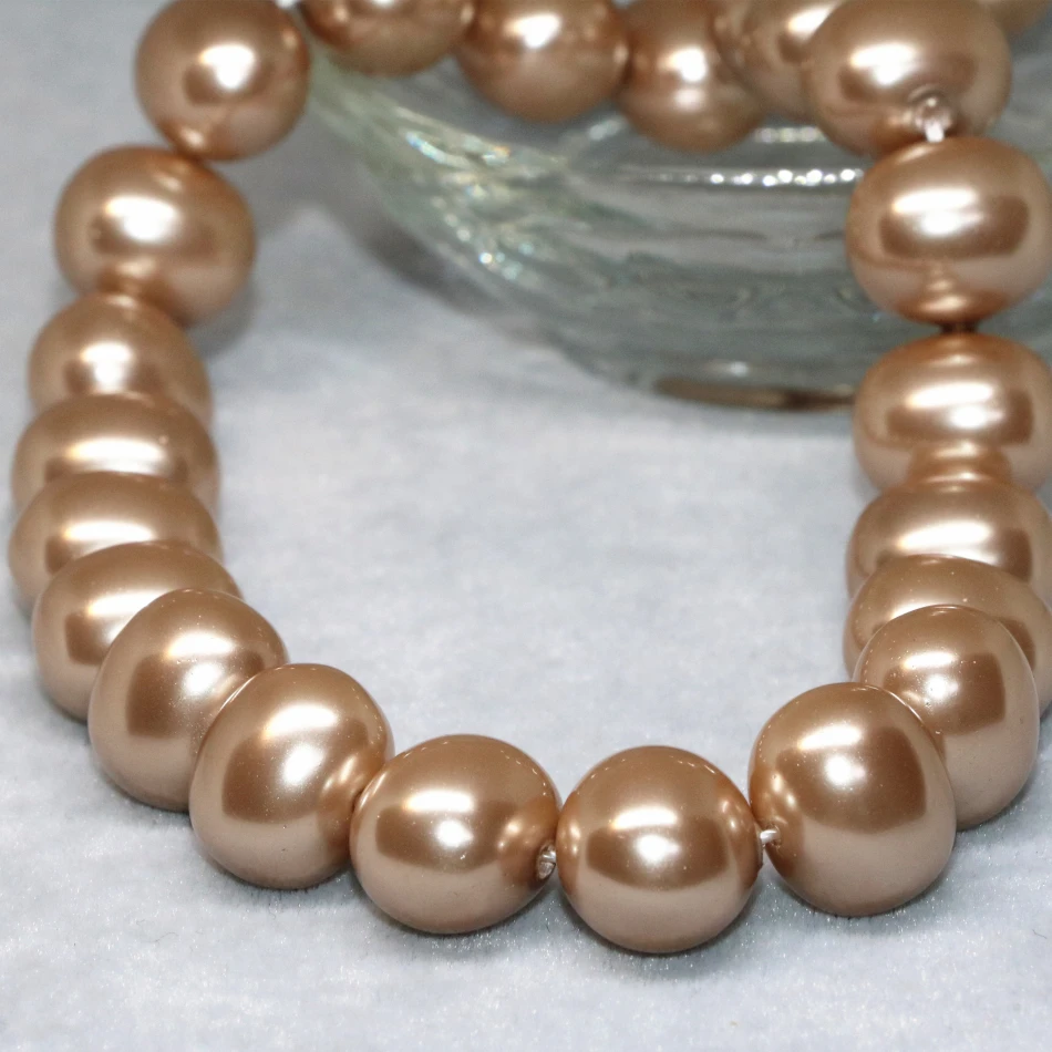 

New arrival oval high grade elegant champagne natural shell pearl 13*15mm women gift loose jewelry making beads 15inch B2272