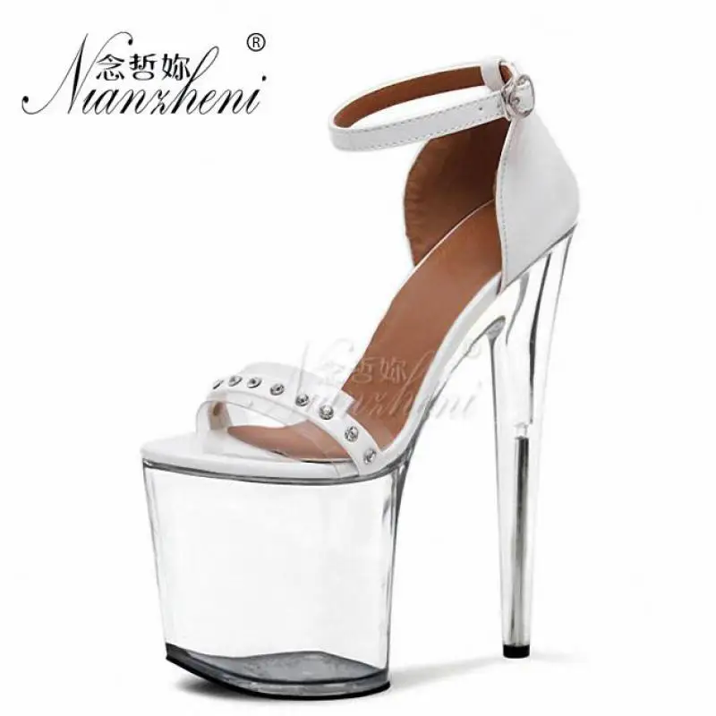 20CM Pole Dancing Shoes Strap Rivet Stiletto 8Inch High-Heeled Star Sexy Clubbing Crystal Women Platform Sandals Stripper Fetish