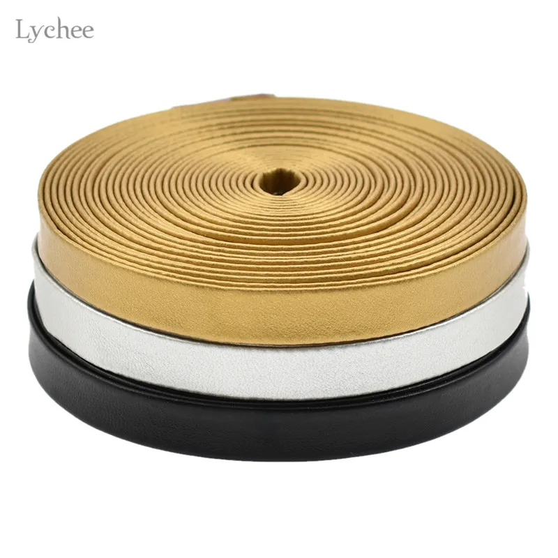 Lychee Life 5m Solid Color PU Leather Ribbon DIY Handmade Chocker Necklace Material Apparel Sewing Crafts Accessories