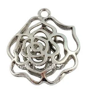 

40Pcs Tibetan Silver Color hollow rose charms A16343