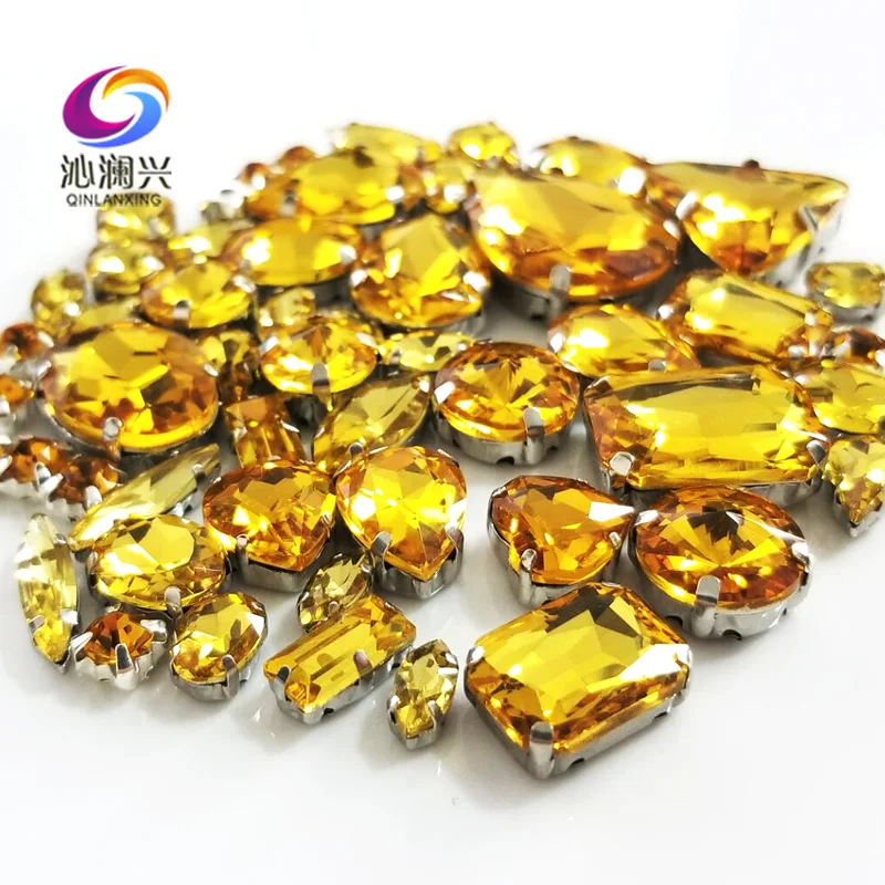 68pcs/bag Shiny Golden Yellow Mix Size Top-level Glass Crystal Material Sew on Rhinestones,diy Sewing Accessories