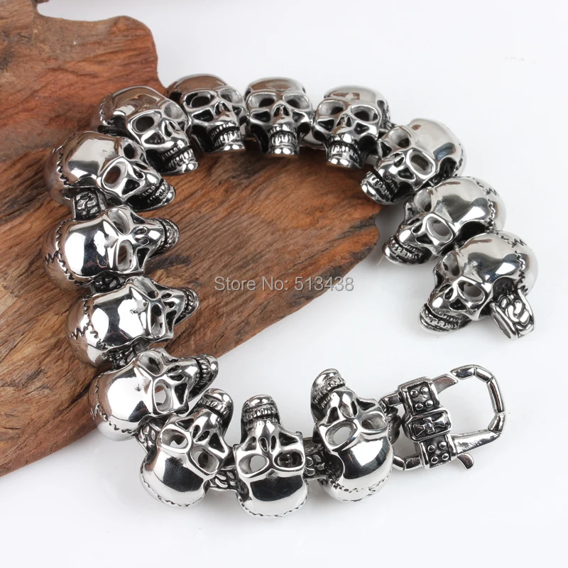 316L Stainless steel Gothic Men's Bracelet Large Biker Skull in Fashion Jewelry 8.66'' for XMAS gifts jewelry