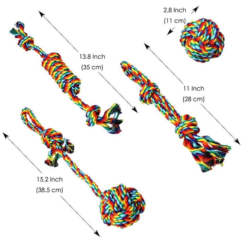 4 pc pack Cotton Rope Chew Toys Playing Interactive Dog Toy Puppies Cats Pet Supply Natural Non Toxic Safe Durable Colorful Fun