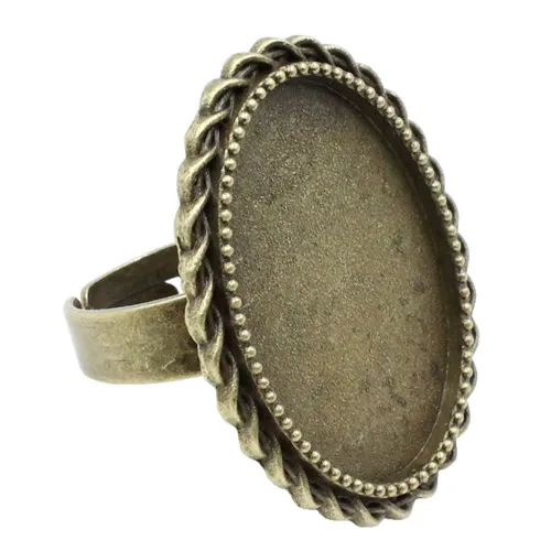 Fit 18x25mm Oval Cabochons Pattern Glass Ring Metal Alloy Blank Setting Bezel Blank Base For DIY Accessories Making 10pcs K04636