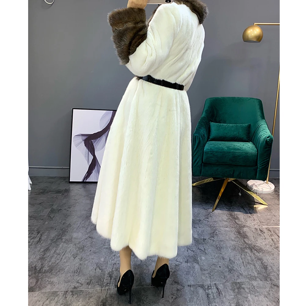 Women's 2019 New Imported Mink Fur Long Outwear Coat Women's Fashion Warm Full Fur Jacket Women's Natural Mink Fur Coat