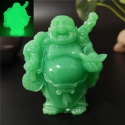 Glowing Chinese Money Laughing Buddha Statue Sculpture Man-made Jade Stone Home Decoration Maitreya Buddha Statues Figurines