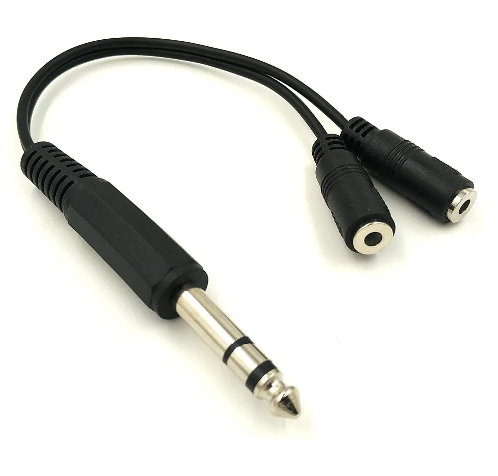 6.35mm 1/4 inch TRS Stereo Jack Male to 2 Dual 3.5mm (Mini) 1/8