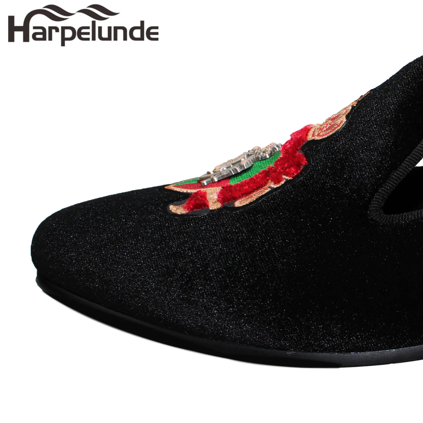 Harpelunde Slip On Men Dress Shoes Bullion Black Velvet Loafers