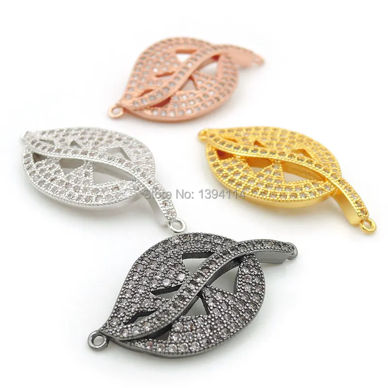 33*17*3mm Micro Pave Clear CZ Piercing Leaf Connector Fit For Women As DIY Bracelets Accessory