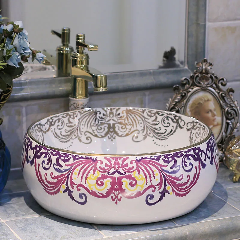 

Europe style China Handmade Lavabo Washbasin Artistic Bathroom Sink countertop bowl sink