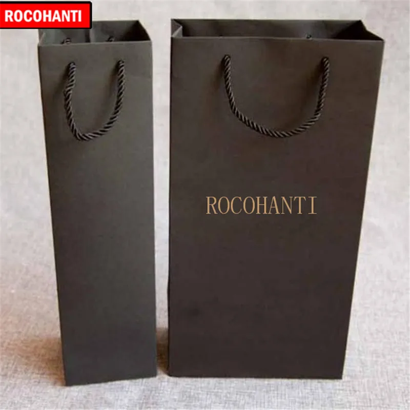 50Pcs Customized LOGO Printing Wine Packaging Bag Double / Single Wine Bottle Paper Gift bags With Thick Twist String Handle