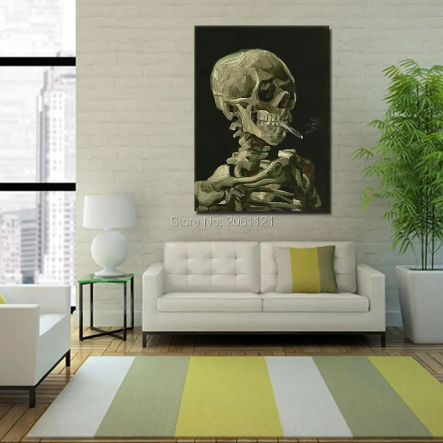 Smoking Skull with Cigars! Hand Painted ideas Painting unique canvas art wall pictures Modern Abstract art painting home decor