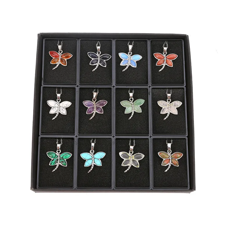 

12pc Butterfly Alloy Natural Stone Crystal Quartz Pendant Necklace For Women Men Lover Choker Necklaces Pendants 2018