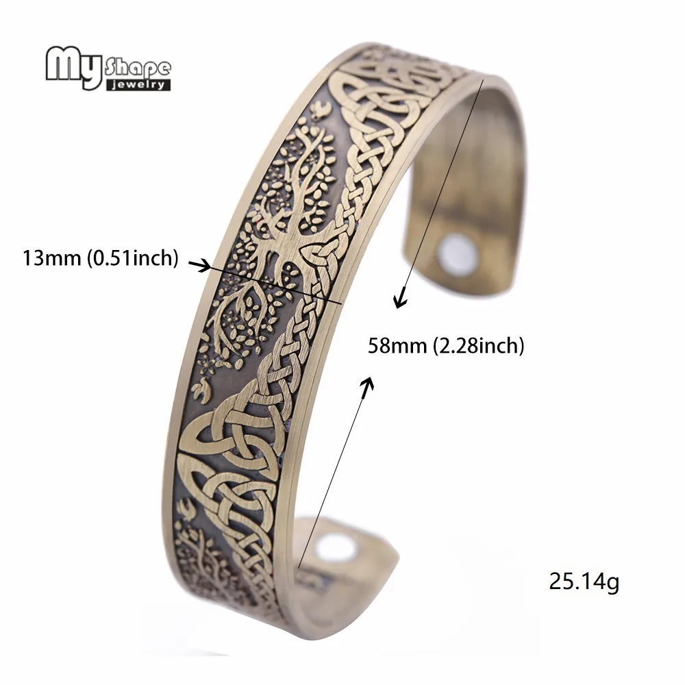 My Shape braccialetti magnetici placcati argento braccialetti per donna Viking Open Cuff Bangle uomo albero della vita gioielli incisi