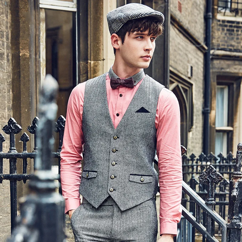 Brand Men Clothing Autumn Winter business causal Retro mens slim fit suit vest waistcoat men formal wedding gilet classic vest