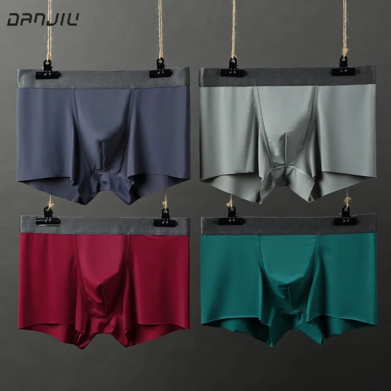 DANJIU New Summer Ice Silk Men Underwear Sexy Boxer Shorts Thin Breathable Soft Male Underpants Solid Seamless Panties