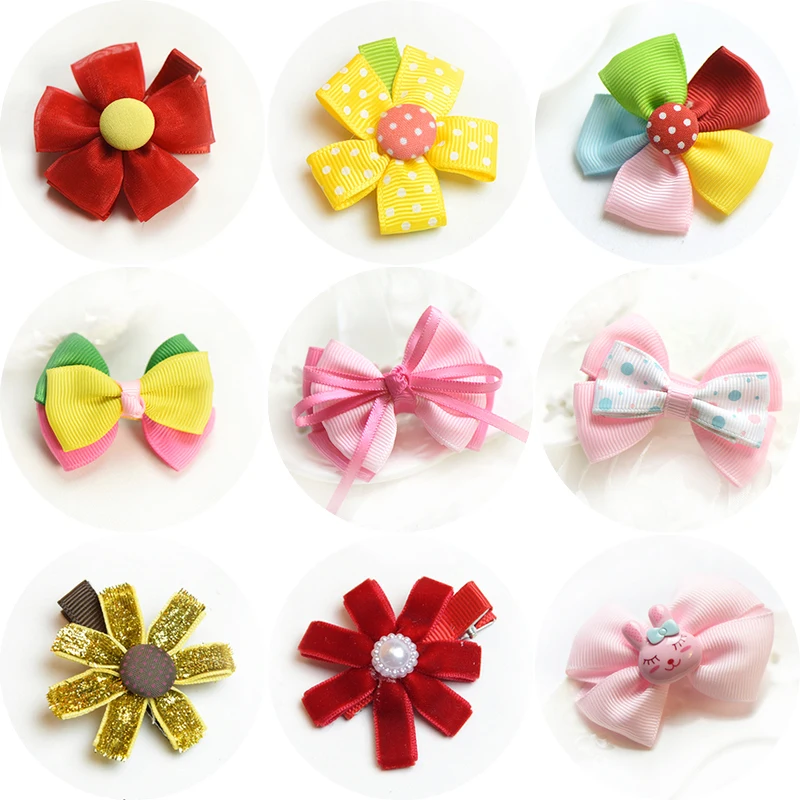 2019 Soild Kids Girls Ribbon Colorful Hair Bow Clips Children Floral Hairclips Hair Accessories Handmade Princess Headwear