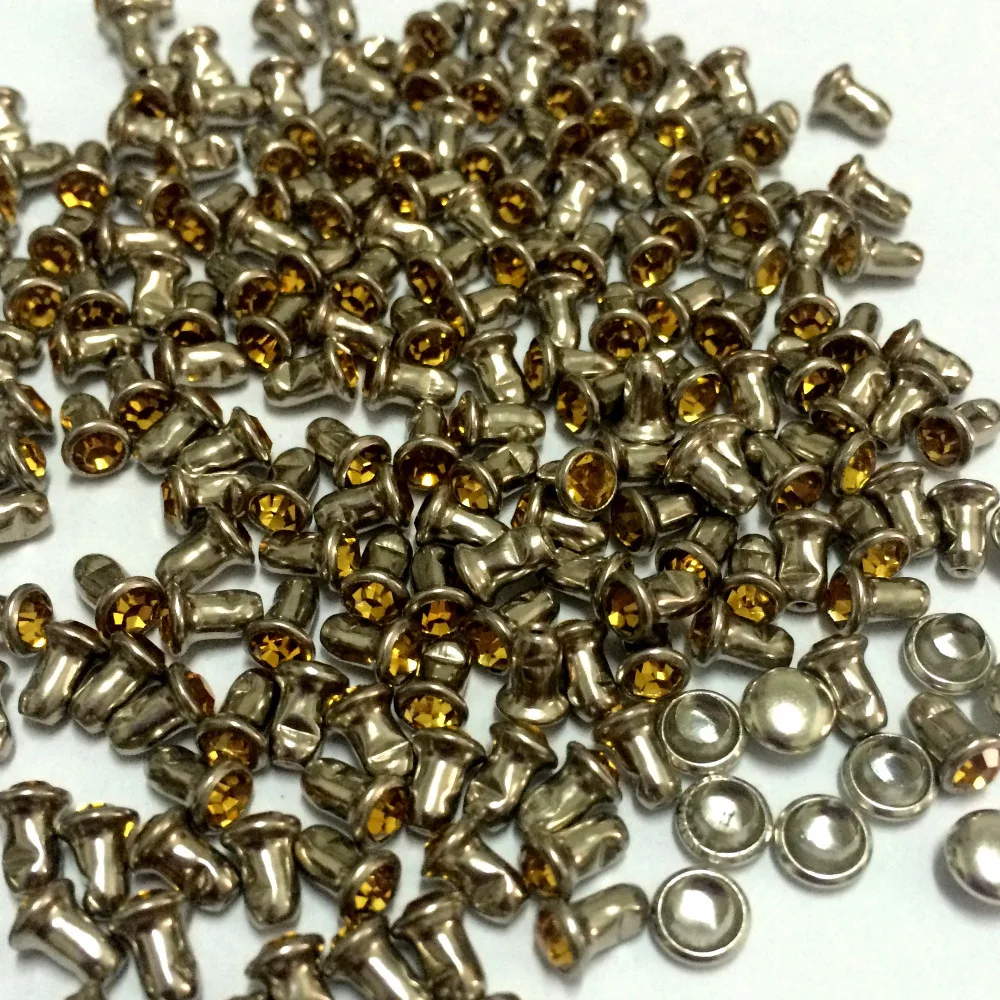 Hot Sell DIY100PCS 4mm CZ++ Hardware Dark Amber Gold Crystal Rivets Leather Craft Punk Studs Fit DIY Making Shipping Free