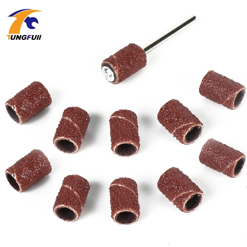 100Pcs Dremel อุปกรณ์เสริม6.35มม.12.7มม.กลองชุดทราย + 2Pcs Sanding Band ทราย Mandrel สำหรับเครื่องมือโรตารี่หัวเจียรเล็บ