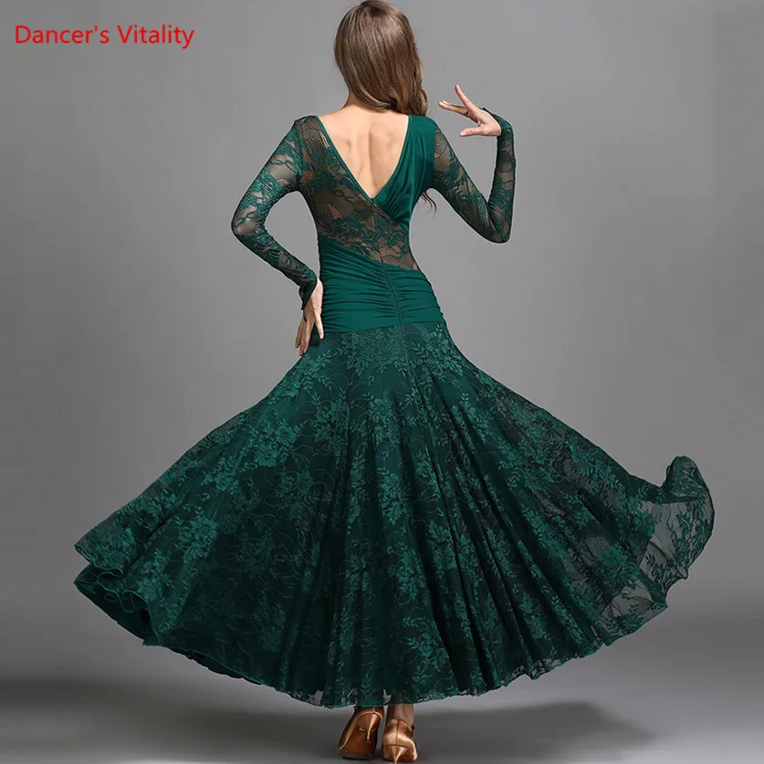 Ballroom Dance Kleid Leistung Kleidung Spitze Chiffon Große Schaukel Kleider Frauen Latin Ballsaal Walzer Wettbewerb Kostüme