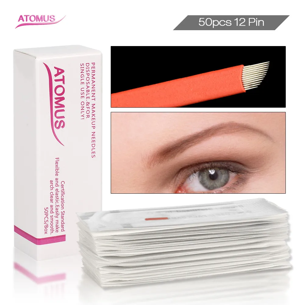 50/100pcs Laminas Para Tebori Tebore 12 Pin Aguja Microblading Blades Tatto Needles Semi Permanent Tattoo Eyebrow 50pcs Blades