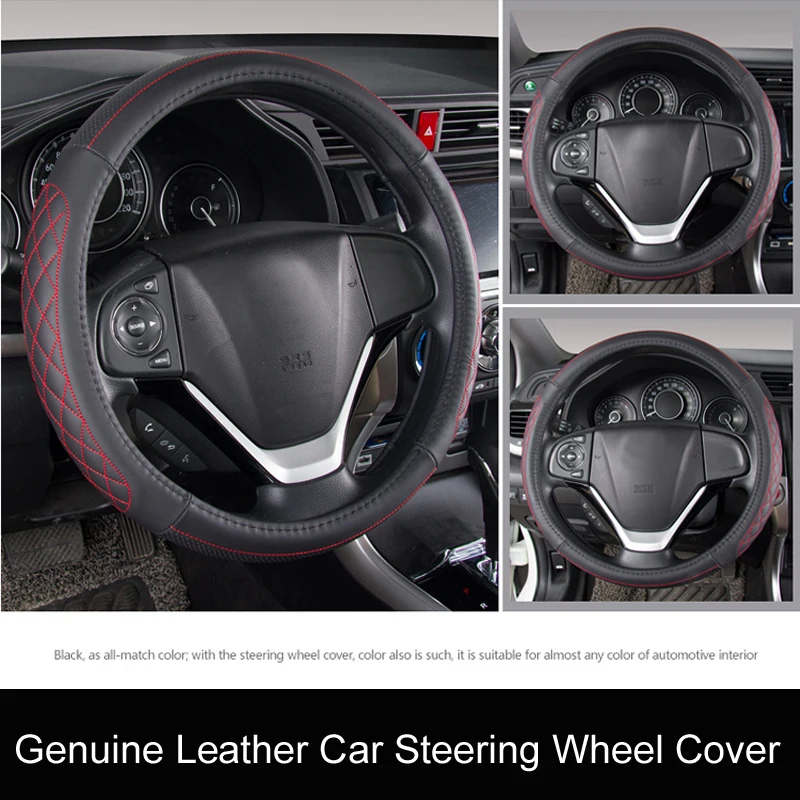 Autodecorun car steering cover Genuine leather steering wheels covers auto steering covers hubs 37-38CM inner rubber wheels ring