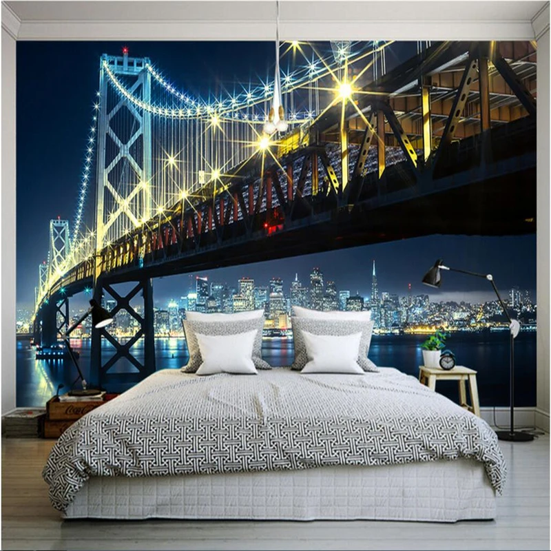 beibehang wall murals wall stickers bridge city night lights night background wall papel de parede wallpaper for walls 3 d